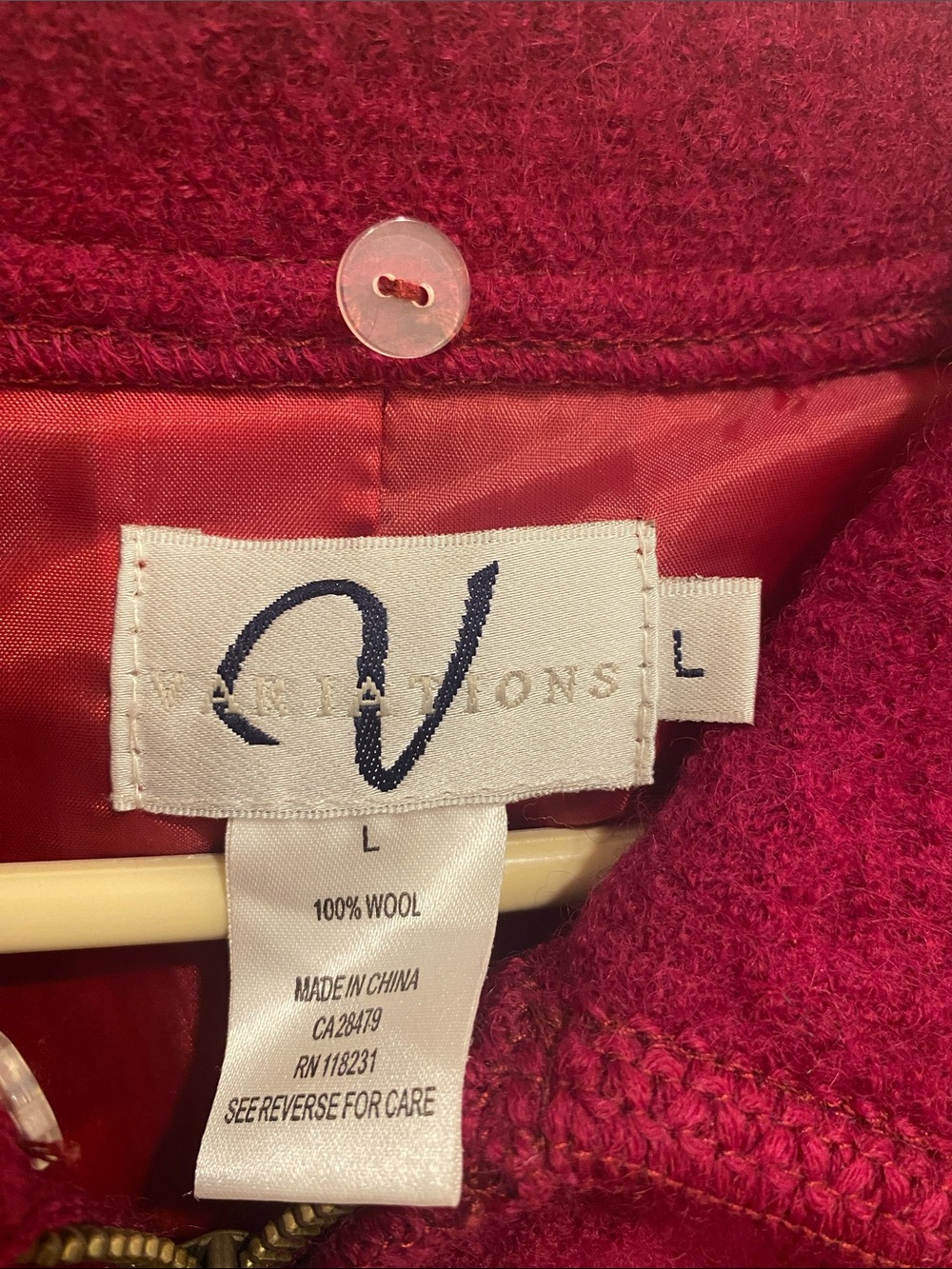 Vintage Wool Embroidered Variations Deep Red Full Zip Coat Jacket Women’s Large - Picture 2 of 7